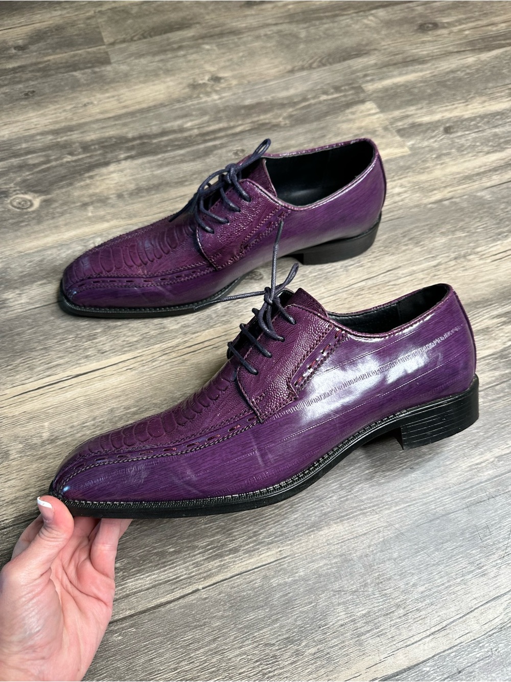 Bolano Eastport Purple Ostrich Print Dress Shoes Men’s Size 10 Lace Up - Picture 2 of 6
